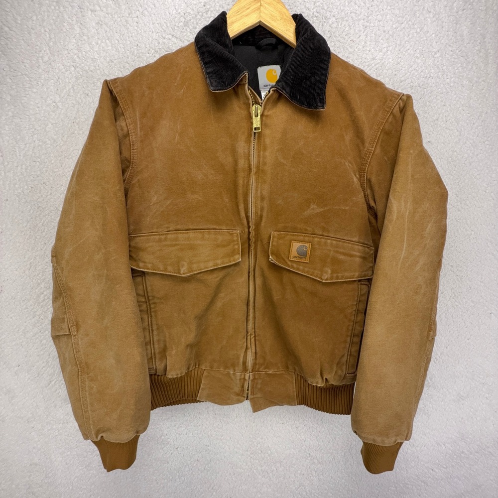 Carhartt Sandstone Bomber Jacket Quilt Lined Mens Small J165 BRN Brown